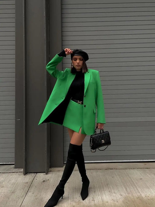 Groene Blazer + rok